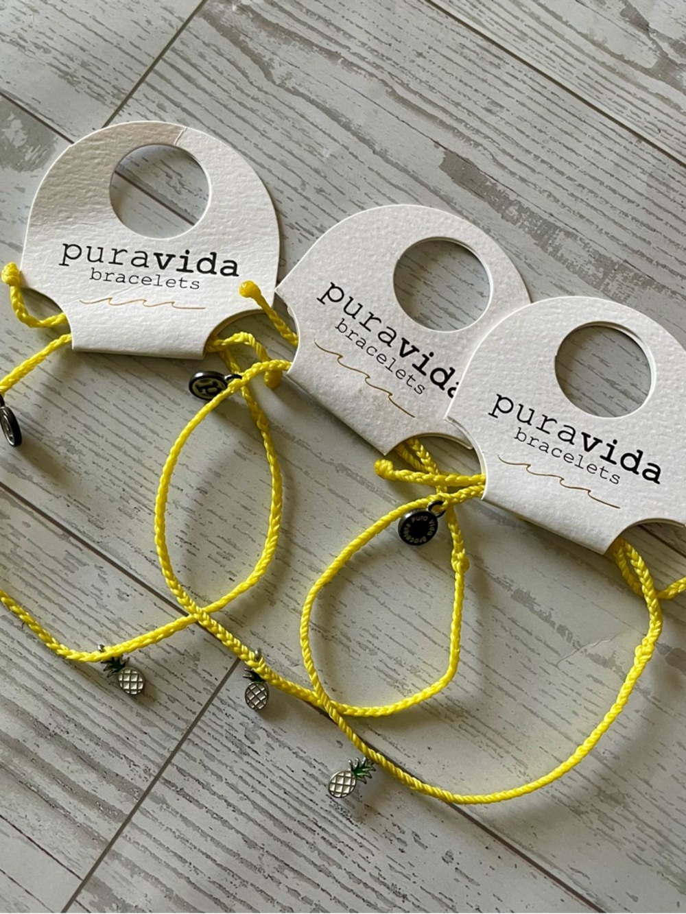 🍍🍍🍍 NWT Pura Vida Yellow Braided Bracelet Set with Pineapple Charms